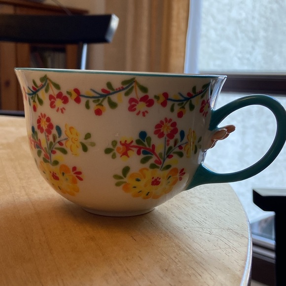 Anthropologie Other - Anthropologie Cadiz Floral  Tea or Coffee Mug with Teal Handle and 3D Flower